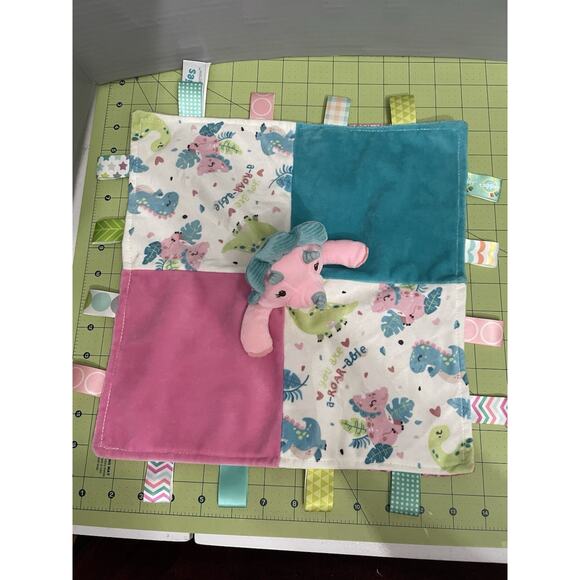Mary Meyer Taggies Dinosaur Lovey Security Blanket Pink Blue Satan Back - Picture 7 of 12
